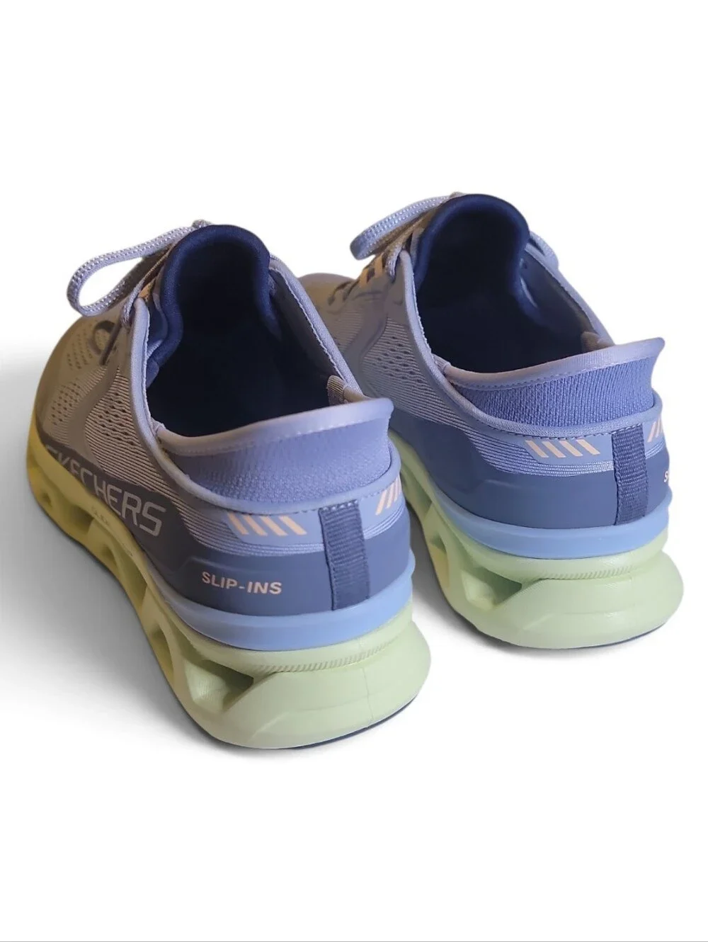Skechers Glide-Step Women's Lavender Mesh Athletic Sneakers with Lime Accent